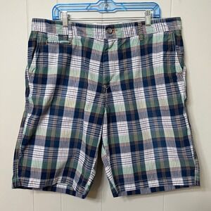 Tommy Bahama Plaid Golf Shorts Blue Green White Cotton Flat Front Mens Size 38